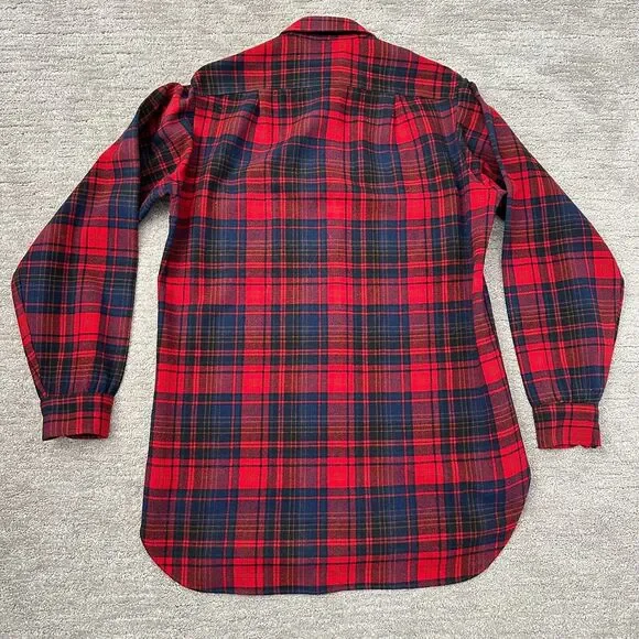 VTG Pendleton Field Shirt Mens 15.5 Red Blue Plaid 100% Wool USA Flannel READ - Picture 6 of 12